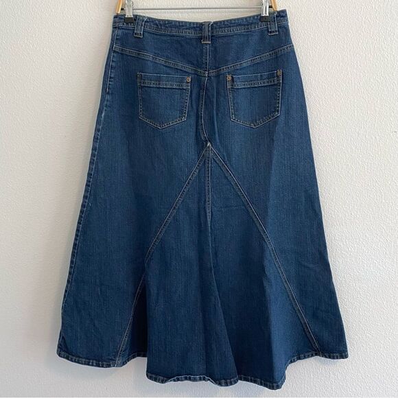 Vintage Denim Patchwork Long A-Line Midi Skirt - Picture 5 of 11